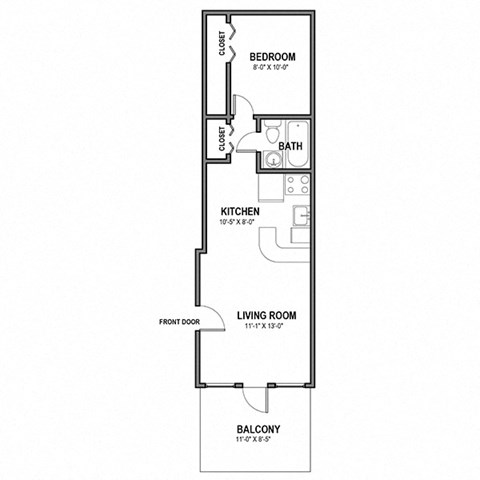 University Commons 1 BR 1 Bath Balcony FloorPlan at University Commons, Pennsylvania, 15213